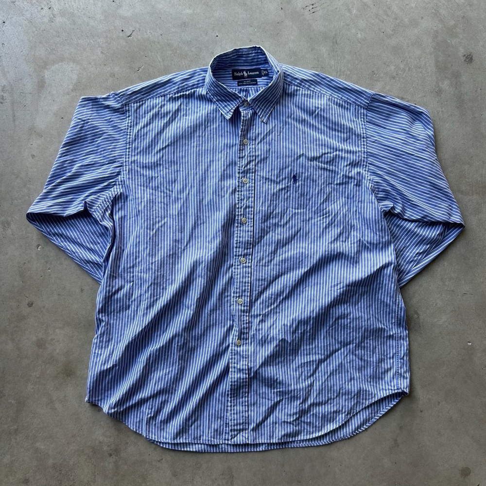 Polo Ralph Lauren Blake Shirt XL Blue White Stripe Cotton Button Down Mens